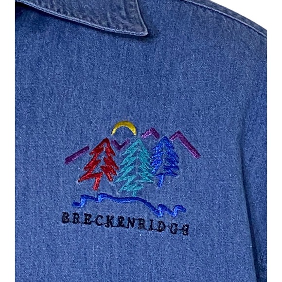 MAYA Mens Small Denim Long Sleeve Button Front Shirt Embroidered Breckenridge - Picture 4 of 8